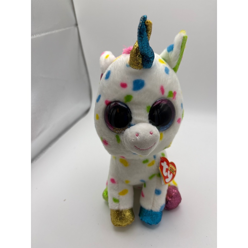 Ty Beanie Boos Harmonie Unicorn White Multicolor Polka Dot Plush 9 inch Medium